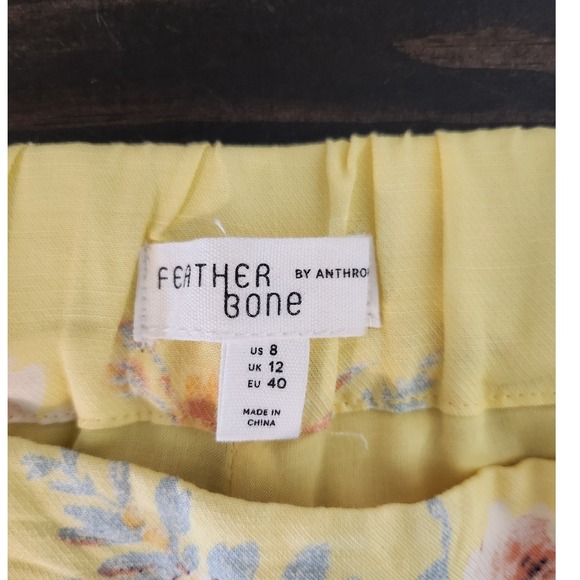 Anthropologie FEATHER BONE‎ Talese Yellow Floral Wide-Leg Crop Pants Size 8 - Picture 11 of 11